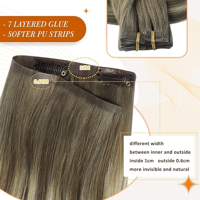 Full Shine Balayage Clip in Hair Extensions 22 Inch Ash Brown to Platinum Blonde Seamless Hair Extensions Clip in Long Hair for Women 8 PCS 120 G