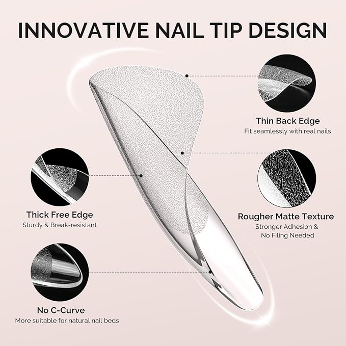 MelodySusie Medium Coffin X Nail Tips - 300Pcs 15Sizes Clear Acrylic, Half Matte Full Cover Press on Nails for DIY Extension & Salon Use, Pre-Shaped for Long-Lasting Manicure