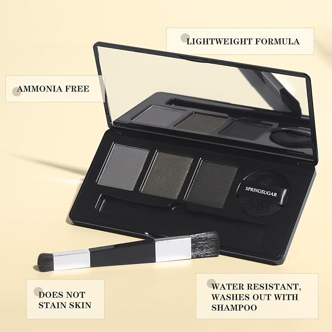 Root Touch Up Hair Color – 3 Color Blendable Hairline Powder for Gray Coverage, Root Cover Up & Thinning Edges – 48H Sweat Resistant, Natural Finish for Women & Men – Black