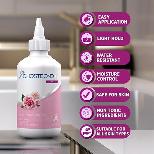 GHOSTBOND XL Hair Replacement Adhesive - 5oz - Invisible Bonding Wig Glue: Extra Moisture Control - Water & Oil-Resistant, Light Hold for Poly and Lace Hairpiece, Wig, Toupee Systems, (Rose)