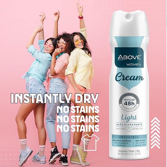 ABOVE Cream Light - 48 Hours Antiperspirant Deodorant for Women - Notes of Passion Fruit - Dry Spray Protects Against Sweat and Body Odor - Delivers Moisturizing Sensations - Alcohol Free - 3.17 oz