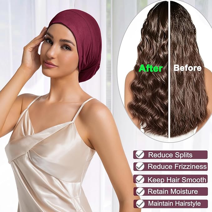 Sleep Cap Bonnet for Sleeping Black Women Men, Adjustable Cooling Lining Bonnets for Curly Hair Wrap Braids Beanie Night Hat