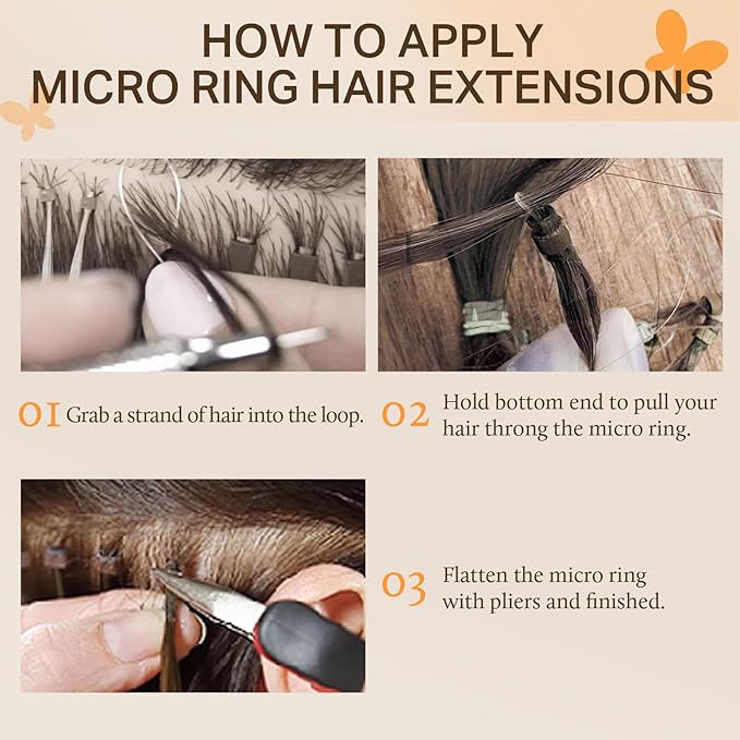 Doores Micro Ring Real Human Hair Extensions, Mocha Brown 16 Inch 50g/50s
