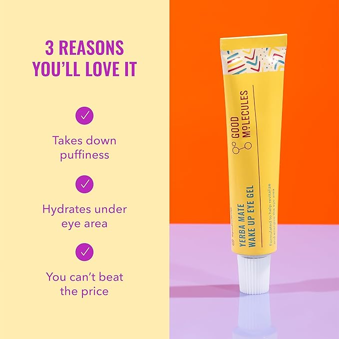 Good Molecules Yerba Mate Wake Up Eye Gel Pack 2 – 15 ml Each | Hydrating Under Eye Gel with Hyaluronic Acid & Caffeine for Dark Circles and Puffiness