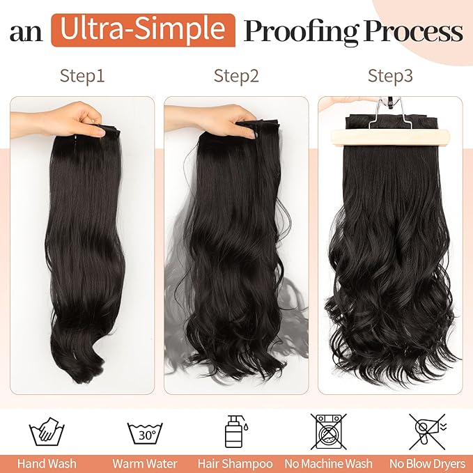 Kookastyle Clip in Hair Extensions, Natural Long Layered Soft Invisible Synthetic Curly Hairpieces for Women,4 pcs(20 Inch,Dark Brown)