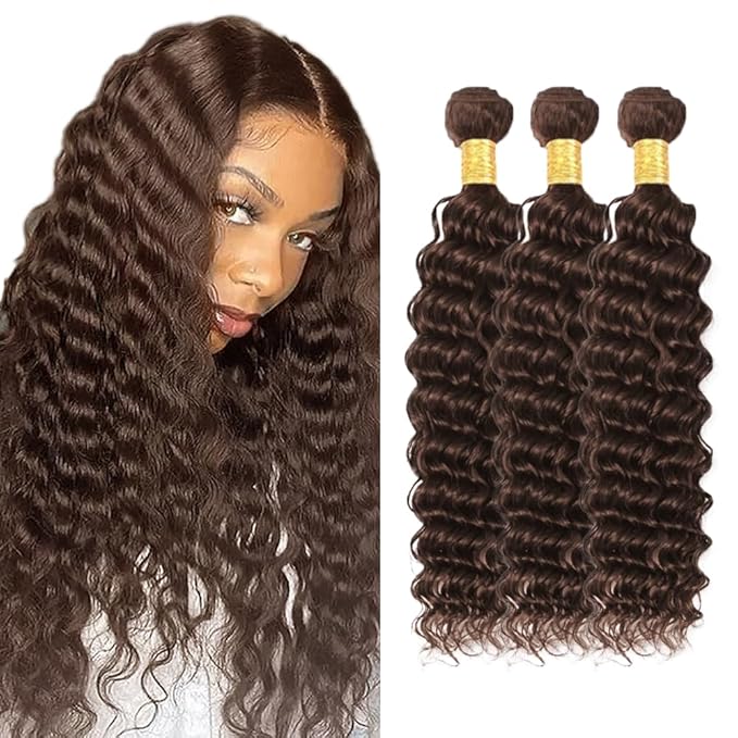 150g Brown Human Hair Bundles #4 Deep Wave Bundles 26 28 30 inch Dark Brown Bundle Human Hair #4 Wet and Wavy Bundle