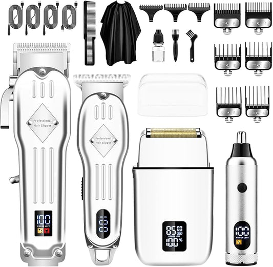 Professional Hair Clippers and Trimmer Set, Beard Trimmer & Foil Shaver & Nose Trimmer Kit for Men, Cordless Mens Clippers and Grooming Kit for Hair Cutting, Beard Styling, Home, Barber