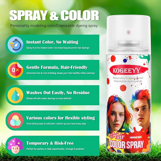 Christmas Temporary Hair Color Spray for Kids Women,One-Time Use Green Hair Spray, Washable Temporary Hair Dye, Natural Hair Color Wax, Non-sticky Hair Spray for Cosplay,Party,Halloween (Green,4.06Oz)