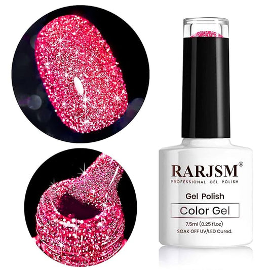 Diamond Gel Nail Polish, Neon Hot Pink Nailpolish, Reflective Shiny Gel Polish, Spring Summer Gelpolish Colors for DIY Nail Art Design UV LED Cure Required RAR90