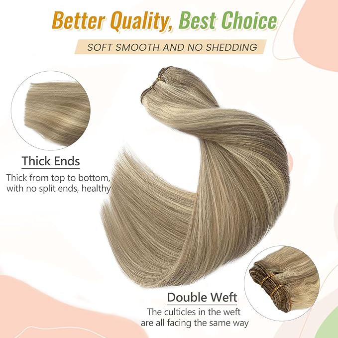 Licoville Hair Weft Extensions Human Hair Light Ash Blonde and Platinum Real Human Hair Bundles Sew in Hair Extensions Straight 22 Inch 120G Thick and Full Blonde Highlight Hair Wefts for Women