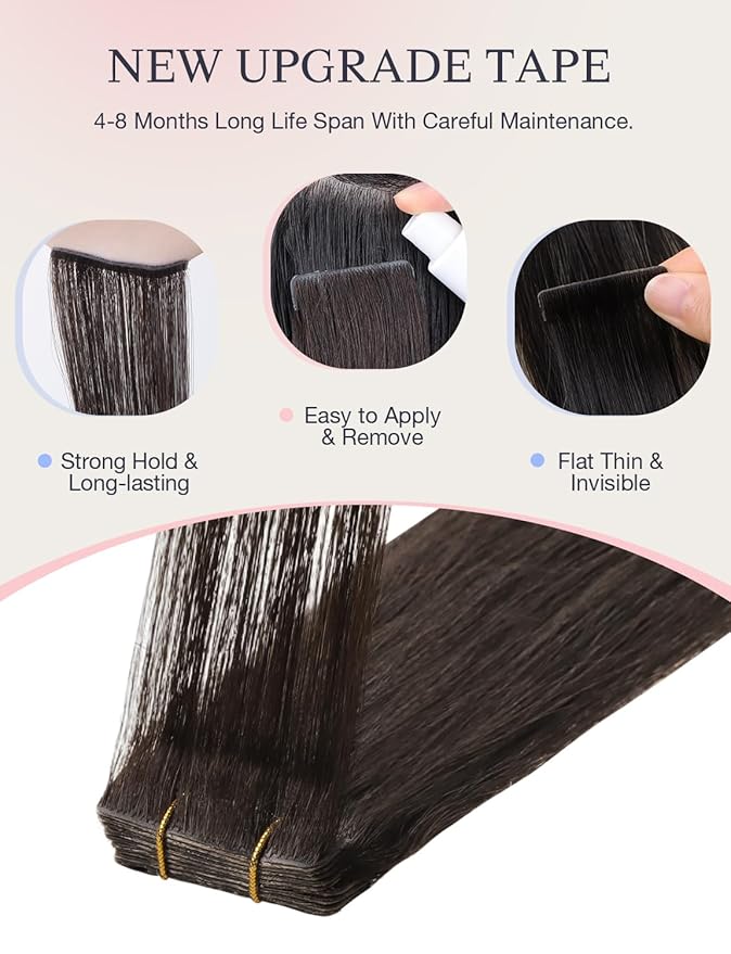 DOORES Invisi Edge Tape in Hair Extensions, Light Dark Brown 10 Injection Tapeins with 10 Classic Tapeins 50g 16 Inch, Injected Tape in Extensions Virgin Human Hair Thick Ends