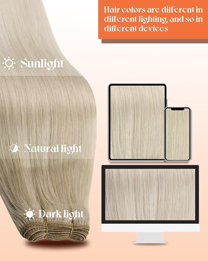 Sunny Hair Human Hair Weft Extensions Platinum Blonde Sew in Hair Extensions Straight Hair Extensions Weft Real Human Hair Blonde Bundles Remy Hair 20inch 100g