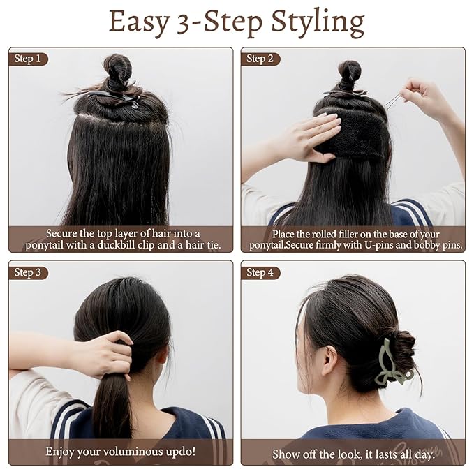 70 * 5"Updo Hair Hair Bumps, Volume Insert Kit Accessories with 20 Bobby Pins, 20 U-Shape Pins, 2 Duckbill Clips, 3 Hair Ties Ponytail Volumizer For Bun, Wedding, Party (Blonde)
