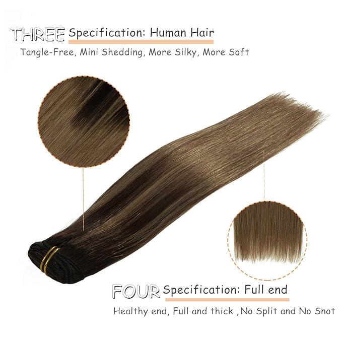 Caliee 14 Inch Clip in Human Hair Extensions Ombre Color B2/6 Darkest Brown to Chestnut Brown Straight 120G Remy Hair Extensions Clip in Human Hair 7Pcs Real Natural Hair Extensions