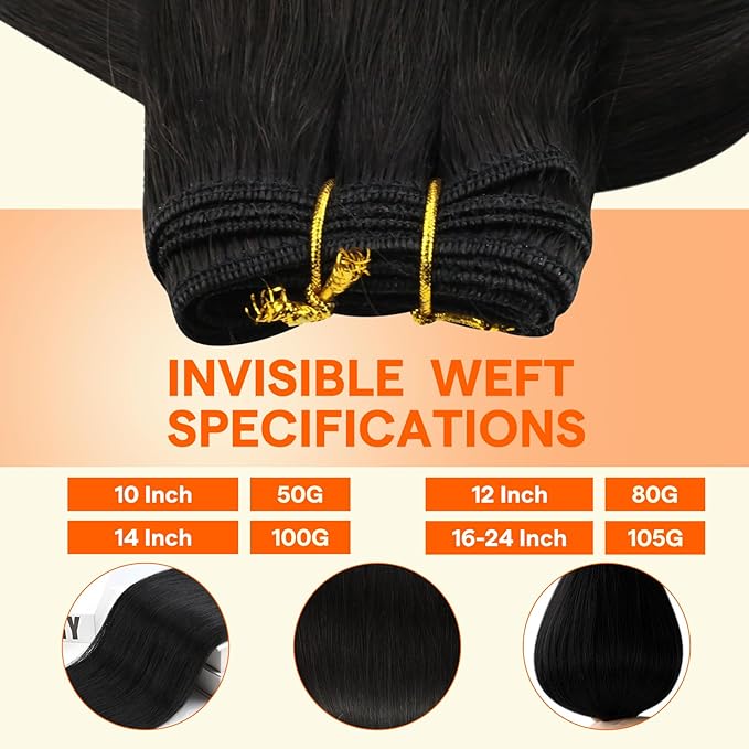 Full Shine Weft Hair Extensions Human Hair Color Off Black Weft Extensions For Women Sew In Extensions Remy Straight Hair Weft For Women 16 Inch 105G