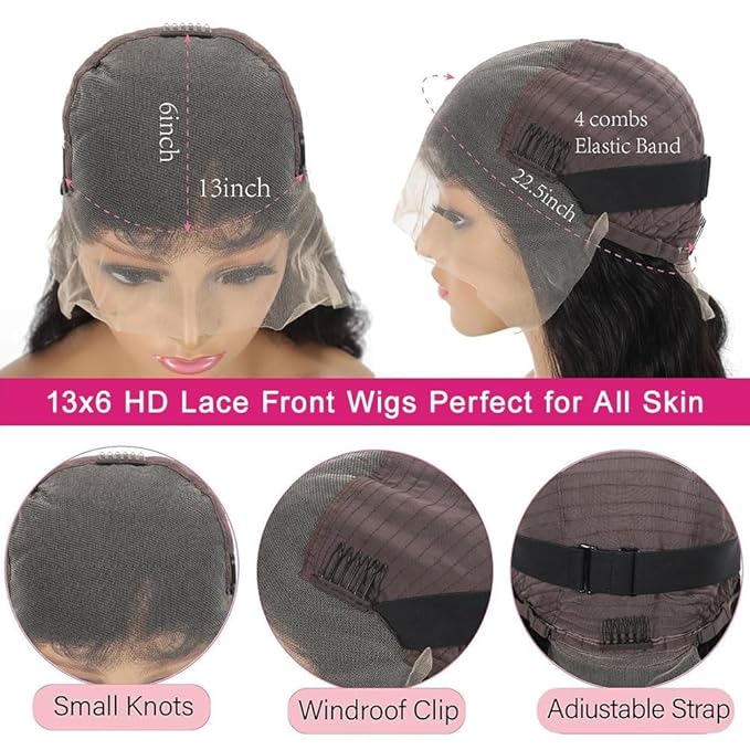 32 Inch 13x6 Lace Front Wigs Human Hair Pre Plucked 200% Density Body Wave Lace Front Glueless Wig human hair with Baby Hair for Women Natural Black