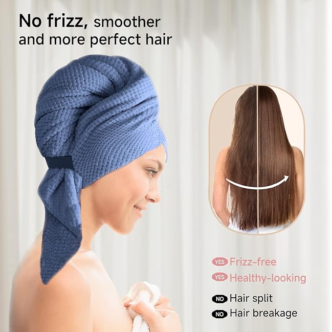 Large Microfiber Hair Towel for Women,Super Soft Anti Frizz & Quick Dry for Curly Hair,Ultra Absorbent Hair Wrap Towels for Long,Thick,Wet Hair 24x42 Inches (Blue)