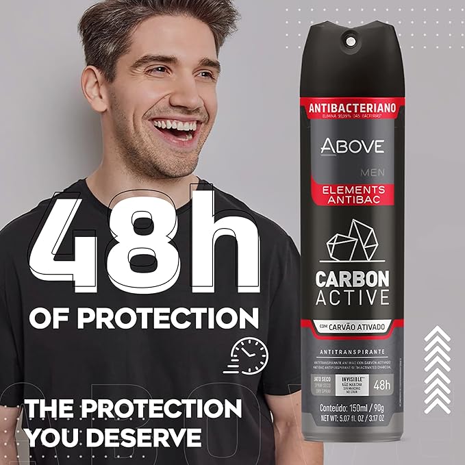 ABOVE 48 Hours Element Antiperspirant Deodorant Spray, Carbon Active, 3.17 oz - Deodorant for Men - Mint, Mandarin, and Orange Notes - Stain-Free (Pack of 2)