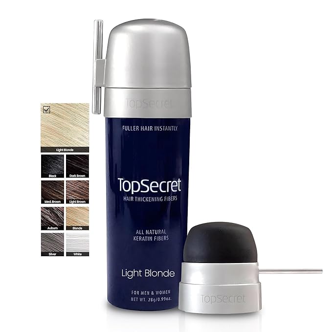 Top Secret Hair Thickening Building Fibers Applicator Included - Undetectable & Natural Hair Filler for Men & Women - Instantly Fill In Thinning Hair - Weather & Sweat Resistant (Light Blonde, Large)