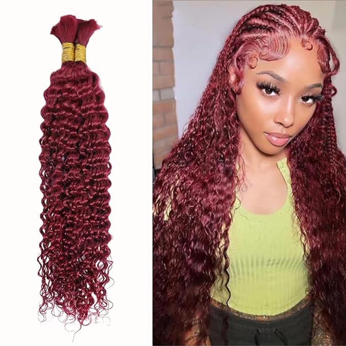 18 Inch Human Braiding Hair 100g Deep Wave Bulk Human Hair for Braiding Brazilian Virgin Human Hair Bundles Wet and Wavy Bundles No Weft Curly Human Hair Extensions for Boho Braids 99j