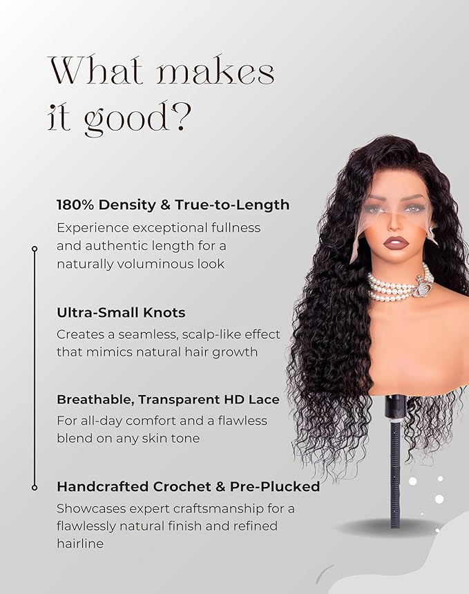 38 Inch Deep Wave Lace Front Wigs Human Hair, 13x6 HD Wet and Wavy Lace Front Wigs, Curly Human Hair Wig, 180 Density Deep Wave Wig, Pre Plucked & Glueless, Natural Color