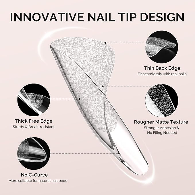 MelodySusie Short Almond X Nail Tips - 300Pcs 15Sizes Clear Acrylic,Half Matte Full Cover Press on Nails for DIY Extension & Salon Use, Pre-Shaped for Long-Lasting Manicure