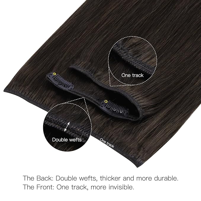 HOTBANANA Human Hair Clip in Hair Extensions, #2 Dark Brown 110g Clip in Hair Extensions Real Human Hair Straight Remy 14 Inch 7pcs