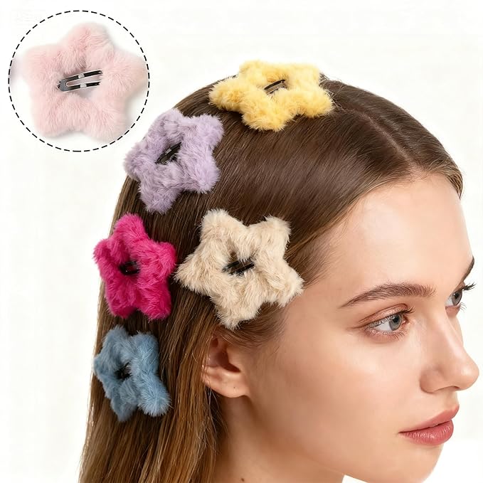 18PCS Velvet Star and Heart Hair Clips, Cute Non-Slip Hair Barrettes, for Women and Girls Hair Styling Accessories, 9 Colors
