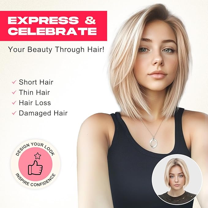 Hair Extensions, 10" Short Clip in Hair Extensions 4PCS Straight Natural Soft Synthetic Hairpiece for Women- Golden Blonde with Highlights