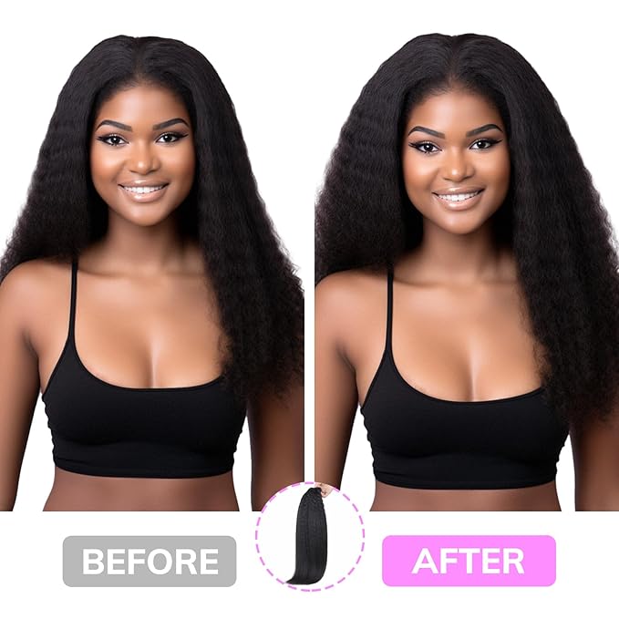 IDN BEAUTY Seamless Clip In Hair Extensions Human Hair, Kinky Straight 22 Inch 110g 7pcs Natural Black Remy Virgin Human Hair Seamless Clip Ins For Black Women PU Weft Invisible Edge