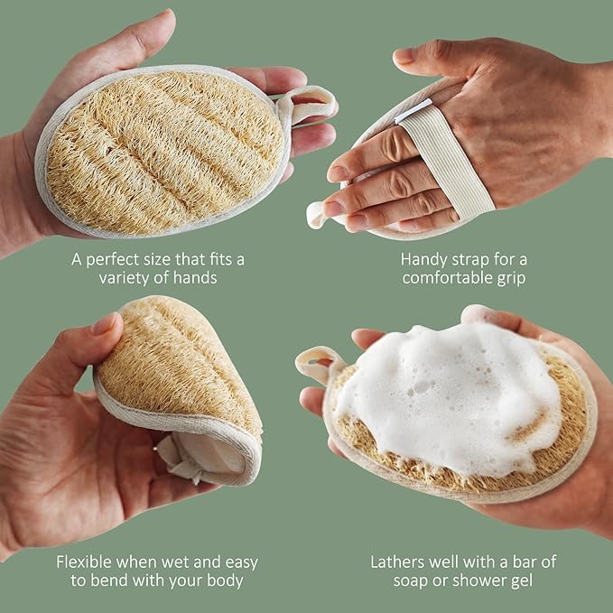 Natural Loofah Sponges, FSC Certified and PETA Approved Shower Loofah Sponge, 3 Pack