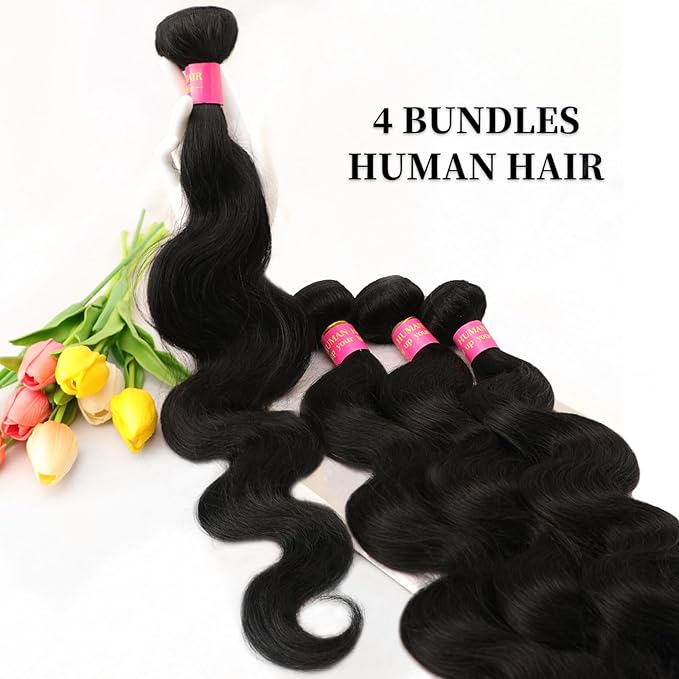 24 26 28 30 Inch Bundles Human Hair 12A Body Wave Bundles Human Hair 100% Unprocessed Brazilian Virgin Hair Body Wave Human Hair Extensions Natural Black