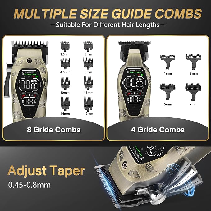 Professional Hair Clippers for Men T-Blade Barber Clippers and Trimmer Set Nose Hair Trimmer Foil Shavers for Men Clippers for Hair Cutting, LCD Display