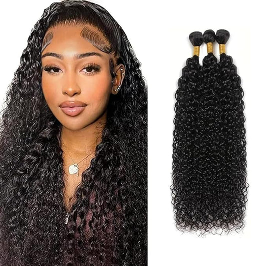 #1B Kinky Curly Bundles Wet and Wavy Bundles Human Hair 16 18 20 inch Curly Wave Human Hair Weave Bundle 150g