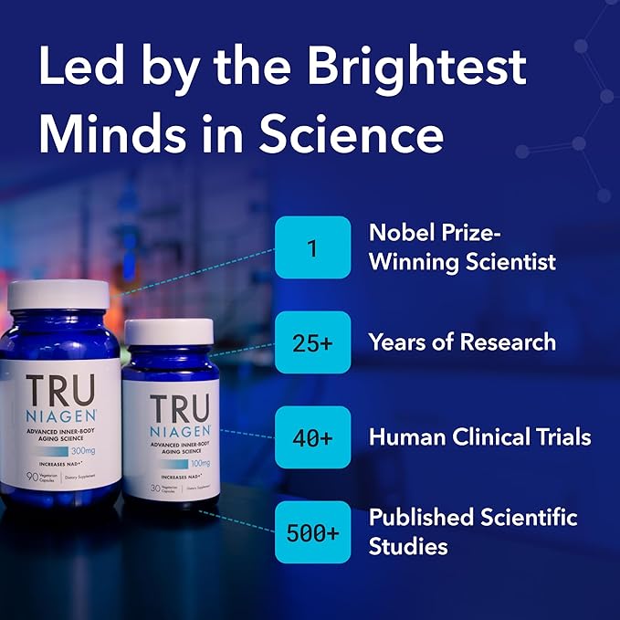 TRU NIAGEN Patented NAD+ Supplement for Anti Aging and Cell Regeneration, 300 mg Niagen, 30 Servings | Supports Cellular Energy, Brain, Muscle | Nicotinamide Riboside (NR) Take 1 Daily | 1 Bottle