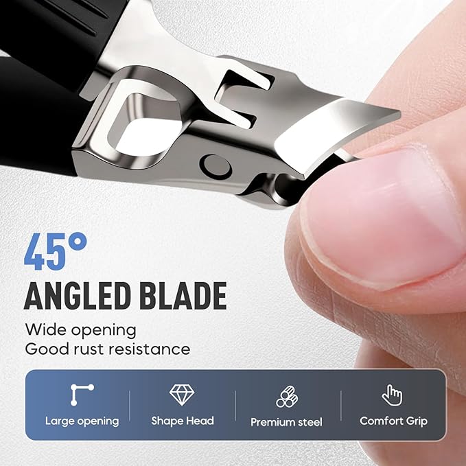 Wide Jaw Opening Anti-Splash Slanted Nail Clipper, Fingernail and Toenail Clippers Clippers for Ingrown Nails, Curved Toenail Clippers for Thick Nails, Household Slanted Nail Clippers (Black)