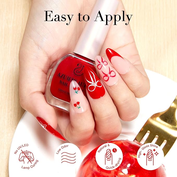 AZUREBEAUTY Red Nail Polish Burgundy Christmas Quick Dry Natural Infinite Shine Nail Lacquer Fingernail Polish Strengthening Treatment Kit Salon-Quality for Women 10ml