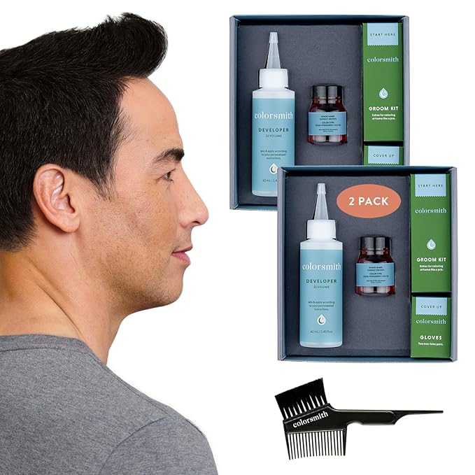 Hair & Beard Color for Blending Grays 2 pack - Darkest Brown - Ammonia-Free Complete Men’s At-home Beard & Hair Dye Kit, Professional-grade Demi-Permanent Hair Color (3.0)
