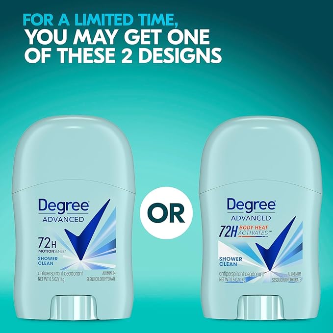 Degree Advanced Antiperspirant Deodorant, Shower Clean 12-Pack – Travel Deodorant for Women, 72H Protection, 0.5 Oz Ea