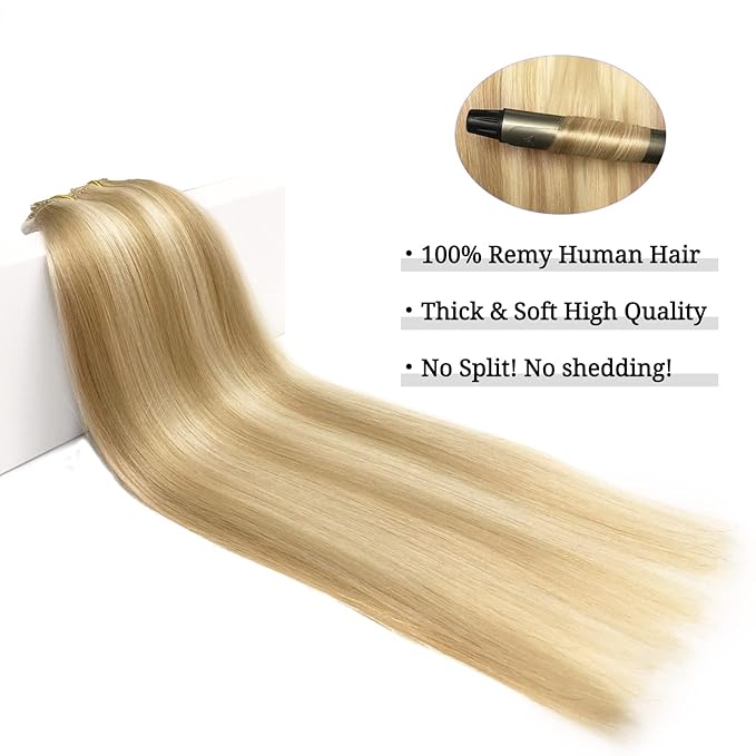 DOORES Hair Extensions Real Human Hair, Dark Blonde Highlighted Bleach Blonde 150g 18 Inch 9pcs, Remy Hair Extensions Clip in Human Hair Extensions Human Hair Natural Straight Thick Hair