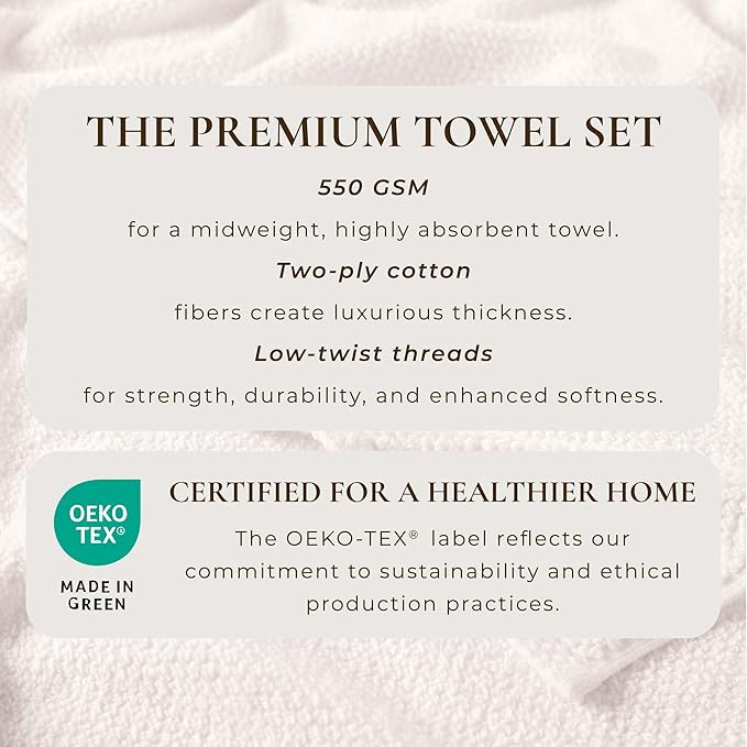 Great Bay Home 100% Cotton 12-Pack 13x13 Wash Cloth - Absorbent, Quick-Drying, Durable Face Towels for Bathroom Decor - Low-Twist, Two-Ply Fibers (Ivory)