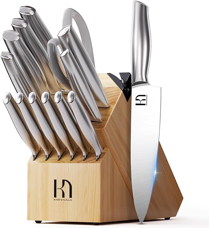 Knife Set, Premium Knife Block Set for Kitchen 14 Pcs UltraSharp Japanese High Carbon Stainless Steel with Block and Built-in Sharpener, Kitchen Knives Set with Non-serrated Steak Knives