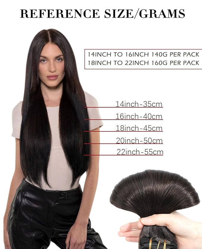 Hair Clip in Hair Extensions Real Human Hair, Straight Human Hair Extensions Clip ins Dark Brown Extensions for Women 20inch 160g 7pcs (#2-20inch)