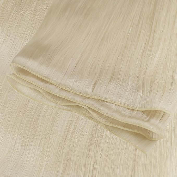 Fshine Genius Weft Hair Extensions Human Hair, White Blonde, 14 Inch,Hand Tied, Real Human for Women 50 Gram