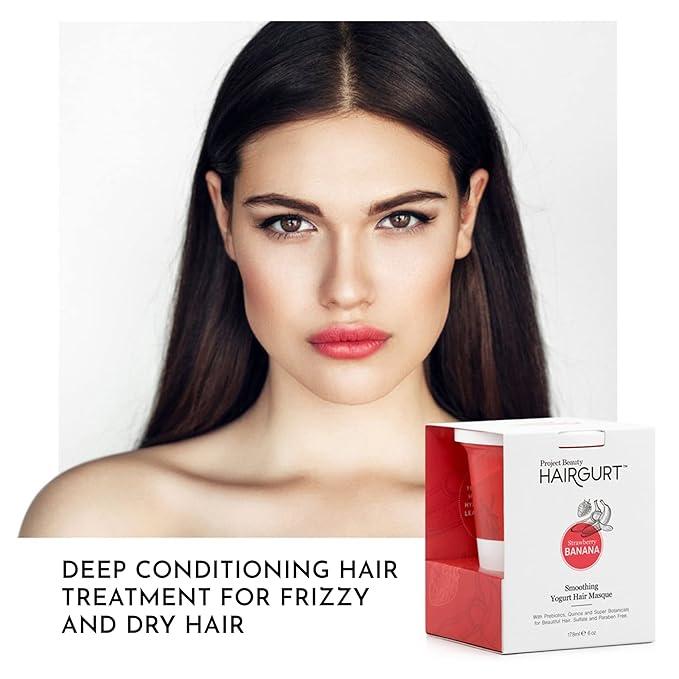 Strawberry Banana Smoothing Hair Mask for Color-Treated and Extremely Dry Damaged Hair - Professional Deep Conditioning Treatment - Intense Hydration - Frizz Control - Sulfate-Free - 6 oz