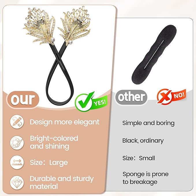 2 Pcs Bun Maker Crystal Hair Bun Maker French Twist Hair Disk for Women Feather Lazy Hair Curler Hair Accessories for Women Girls