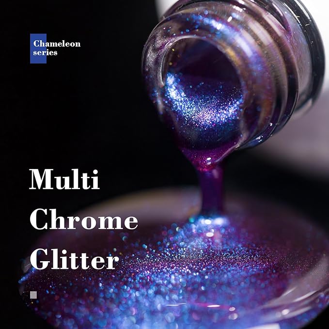 RARJSM Chrome Chameleon Gel Nail Polish Dark Purple to Red Multichrome Color Changing Holographic Glitter Gel Polish Curing Requires Sparkle Shimmer Nail Gel Varnish Soak Off DIY at Home Salon 15ml