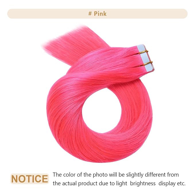 YILITE Pink Tape in Hair Extensions Remy Human Hair 20pcs 50g Tape Hair 18 inches 20pcs 50g Pink Tape in Hair Extensions