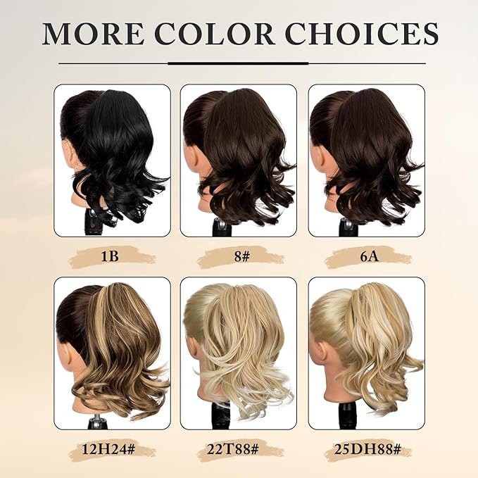Ponytail Extension, 12 Inch Claw Clip in Ponytail Extension Curly Wavy Pony Tails Hair Extensions Synthetic Clip on Pony Tails Hairpiece for Women-Medium Blonde with Blonde Highlights25