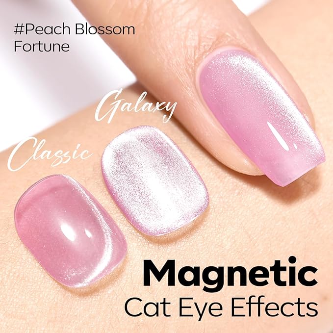 modelones Pink Cat Eye Gel Polish Slik Glitter Holographic Jelly Glass Cat Eye Light Rose Shimmer Reflective Translucent U v Gel Magnetic Nail Polish 15 ML